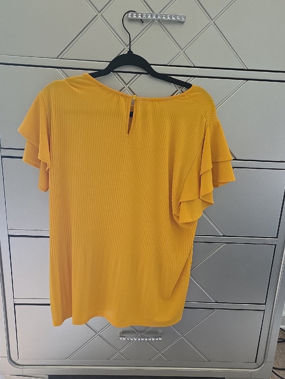 Mustard Yellow Ribbed Ruffle-Sleeve Top - Picture 2 of 2